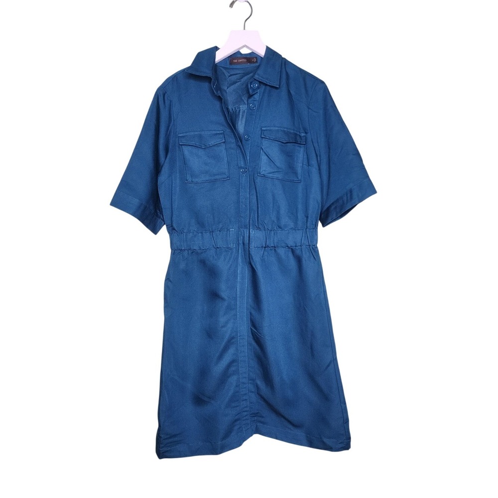 The Limited Teal Button-Up‎ Utility Shirt Dress Work Casual Front Pockets S